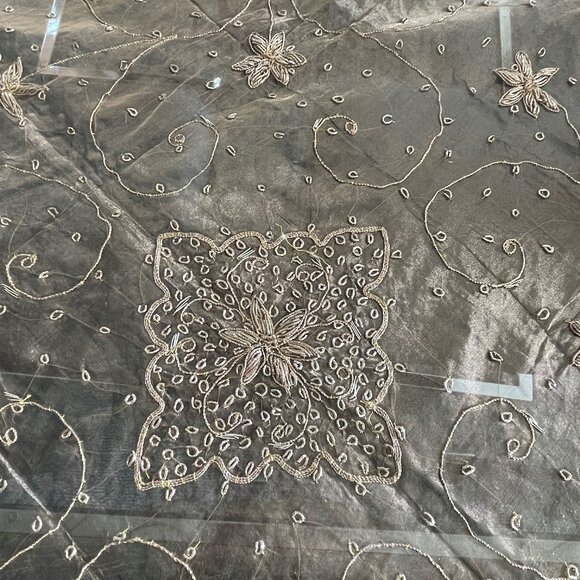 Gold Festive Tablecloth Sheer Woven Metal Square - Picture 1 of 5